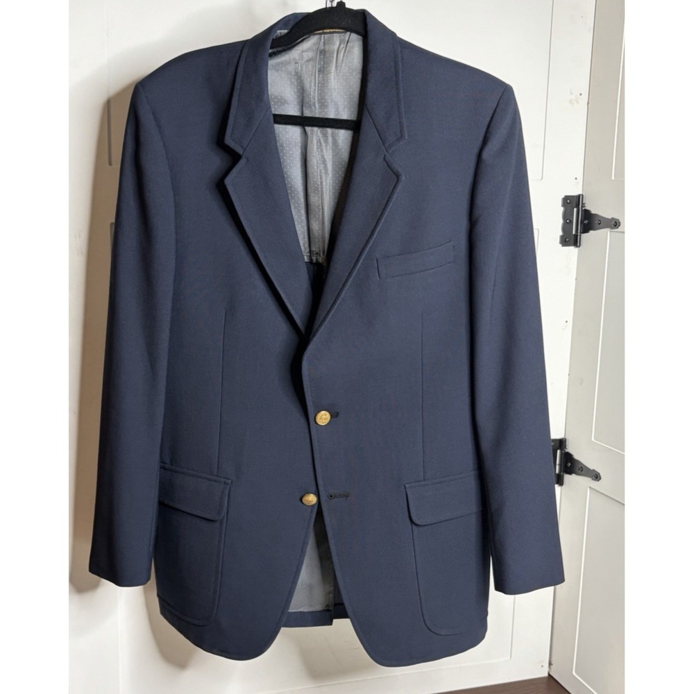 Vintage KingsRidge Imperial Navy Wool Blazer Gold Buttons Union Made USA